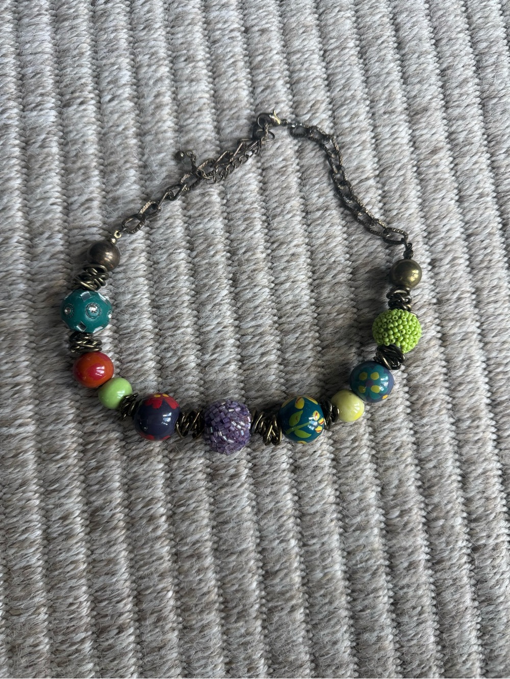 Beaded necklace.  Adjustable length.